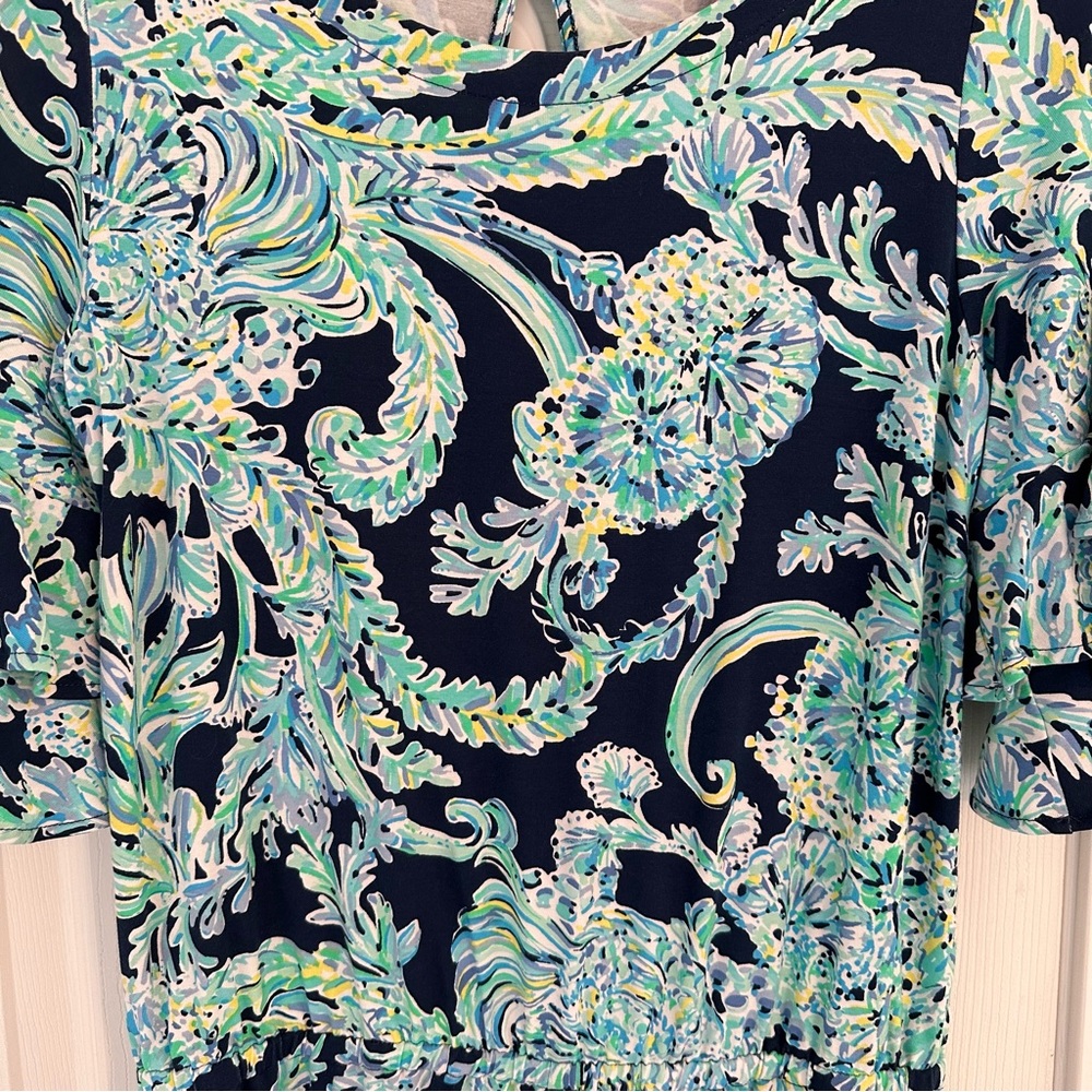 Lilly Pulitzer Lula Romper High Tide Navy Scuba Doo Ruffled Sleeves, Size Medium - Picture 8 of 15